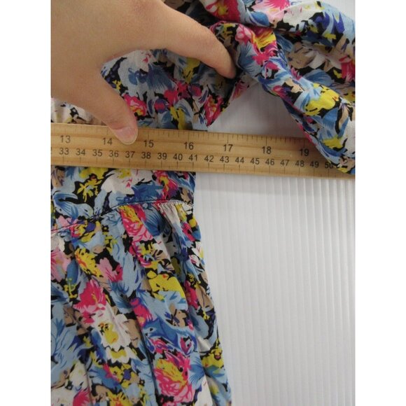 Free People Top 0 Babydoll Henley Blouse Floral Boho Colorful Pleated - Picture 5 of 10